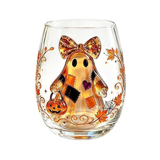 Clear Glass Cups for Party Stemless Wine Glasses with Marine Animal Pattern, 420ml Capacity, High Borosilicate Creative Gift Friends Cup, Round