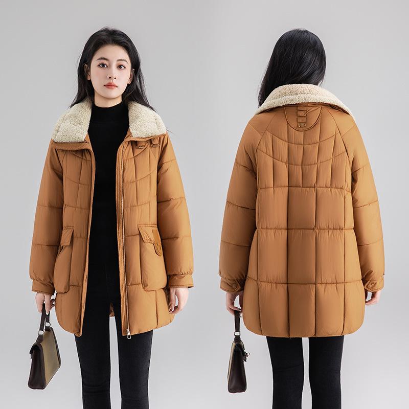 Winter new down cotton clothes women's long splicing large pockets thin cotton clothes coat thick