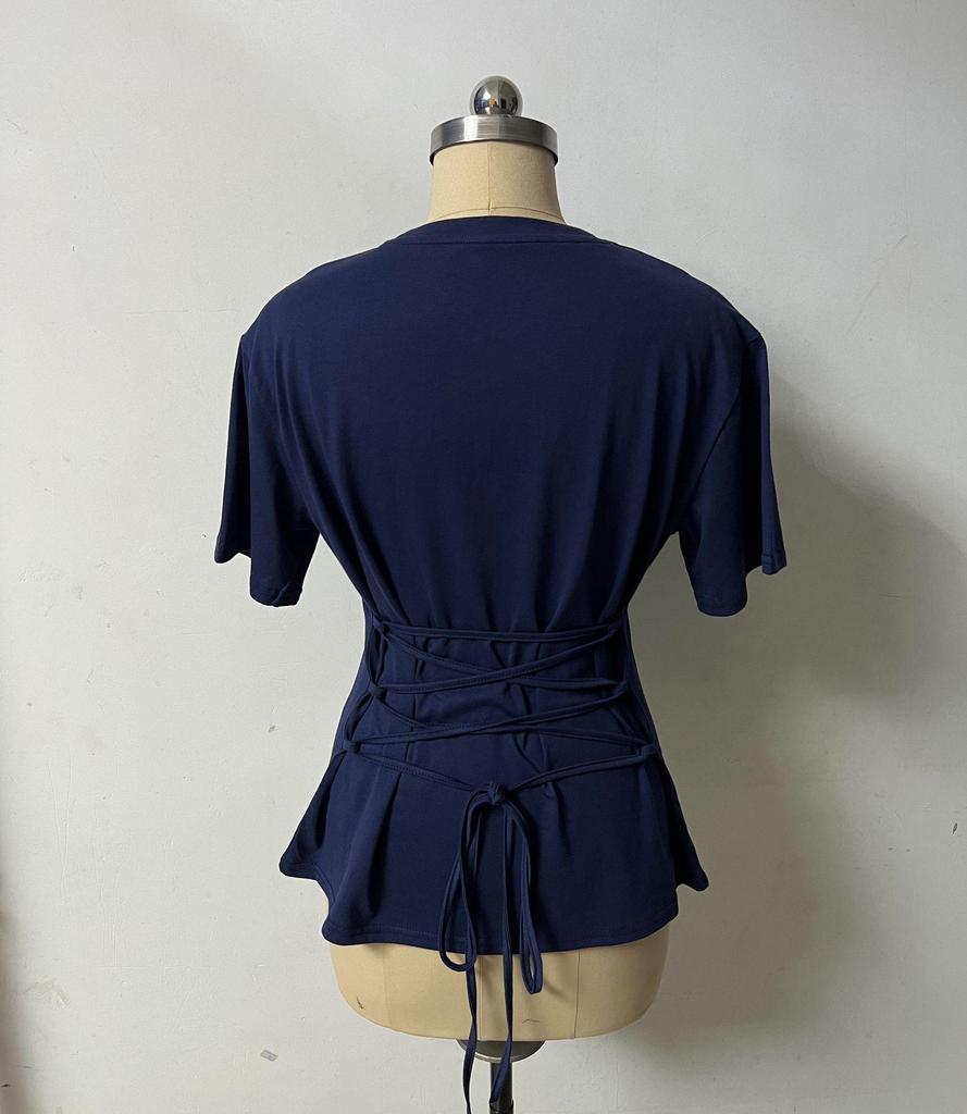 Women's Solid Color Cinched Waist Round Neck Cotton T-Shirt – Casual Short Sleeve Top (2026)