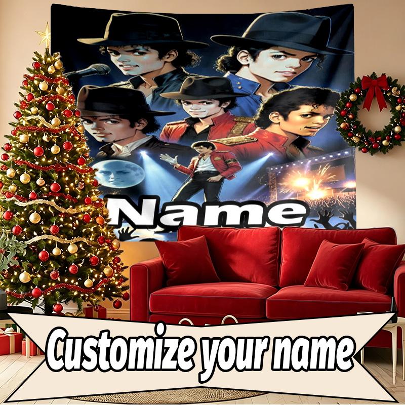Custom Name Personalized Michael Jackson Print Tapestry, Wall Art Decor, Bedroom, Dorm, Apartment, LivingRoom, Party Backdrop, Gift for Birthday