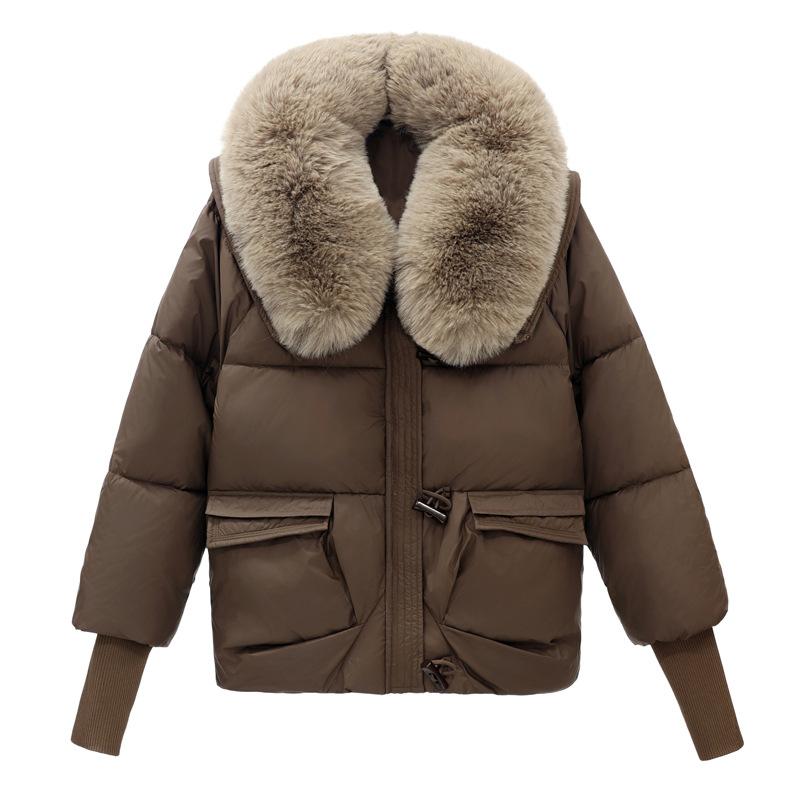 Short Eiderdown In Winter Cotton-padded Jacket Girls Year Latest Short Cotton-padded Jacket with Big Fur Collar