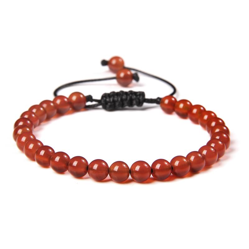 Natural Stone 6mm Beads Bracelet Adjustable Rope String Braided Bracelets For Women Men Amethysts Red Agates Lava Beaded Bangles