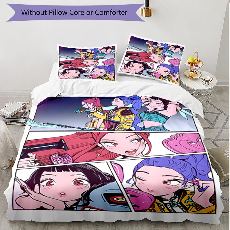 3pcs Duvet Cover Set (1*Duvet Cover + 2*Pillowcase, Without Core), KPop Demon Hunters Print Soft All‑Season Bedding Set, Home Bedroom Decor Gift