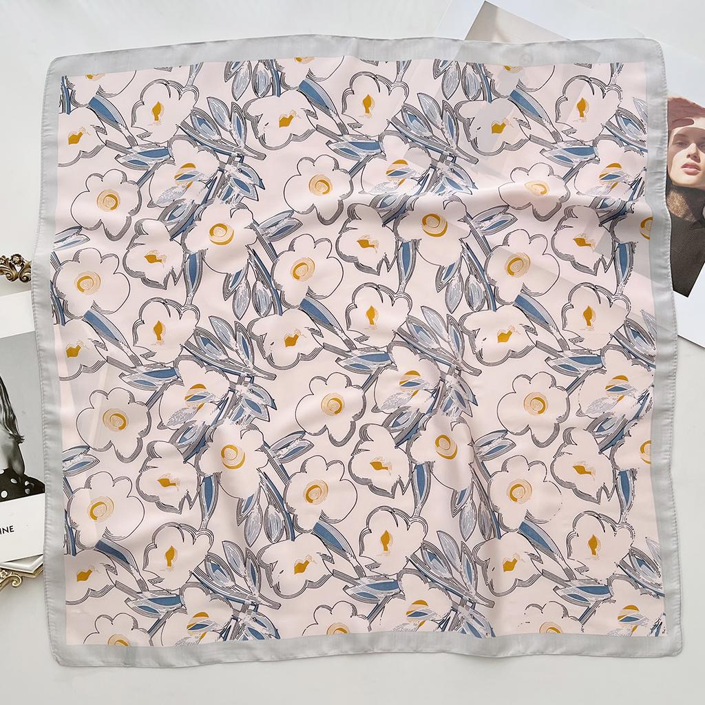 Light And Thin Printed Small Square Scarf Women'S Literary Flower Neck Protection Windproof Scarf Fashion Decorative Bag Headband Scarf Silk Scarf