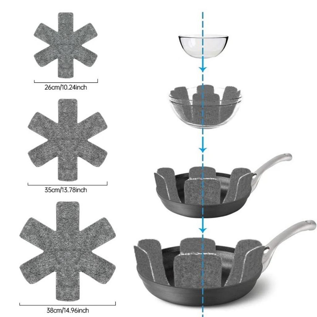 6Pcs Pot and Pan Protectors Pot Dividers Pad Non-woven 3 Sizes Pans Separator Pads for Protecting Cookware Kitchen Tools