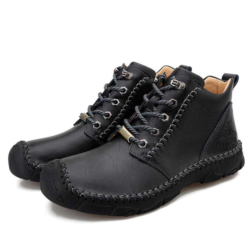 High Top Casual Shoes Men's Lace Up Genuine Leather Flat Bottom Boots High-quality Hiking Shoes Men Wide Toe Barefoot Boots Lace