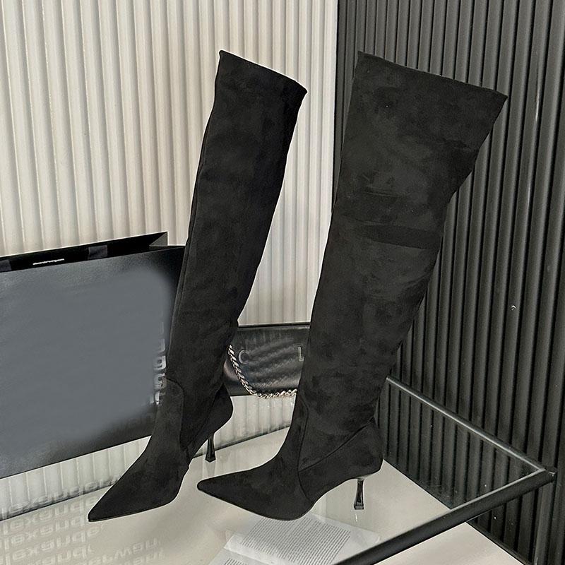 

Мода Мода Флок Каблуки Женские Сапоги выше колена Обувь Женская Обувь слипоны Острый носок Дамские Современные Длинные Сапоги Туфли-лодочки 35 чёрный