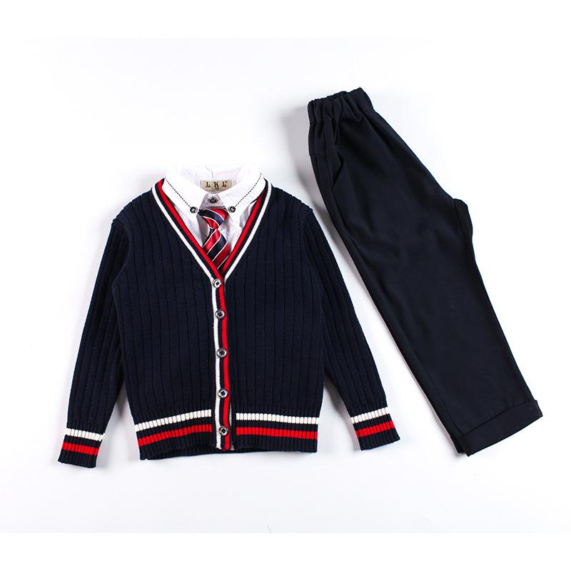 Kinder Frühling/Herbst 2025 Schuluniform-Set: Gestrickte Strickjacke, Pullover und Kindergarten-Outfit