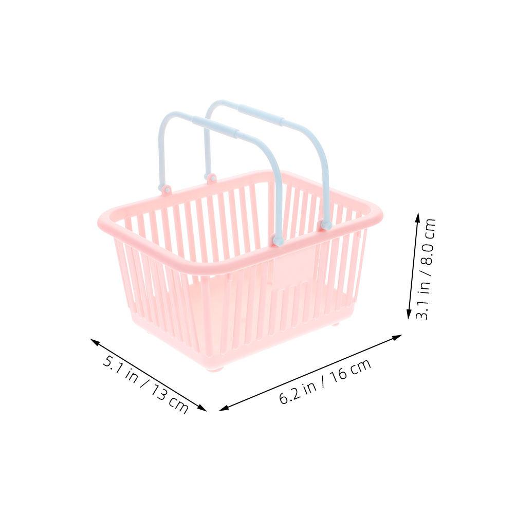 Mini Picnic Basket Storage Bin Handle Multi-Functional Desktop Organizing Small Grocery Shopping Basket Mini Shopping Cart розовый
