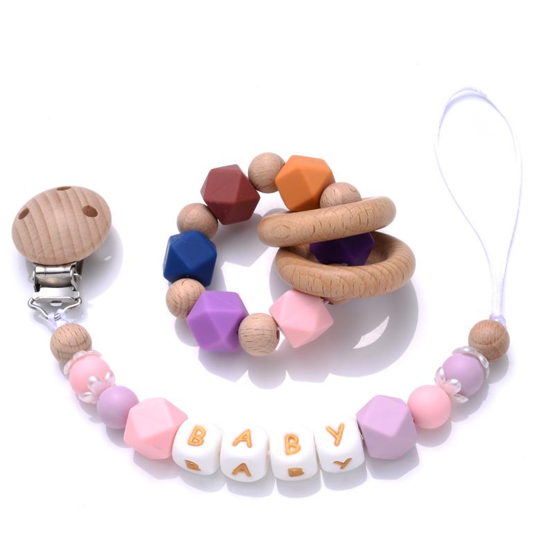 Beech Baby Pacifier Clip Personalized Name Silicone Teether Beads Toddler Nursing Bracelet Toy Baby Pacifier Chain Nipples Chain