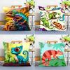 Cartoon Chameleon Lizard Pillow Case Removable Washable Cushion Cover – All-Season Soft Linen
