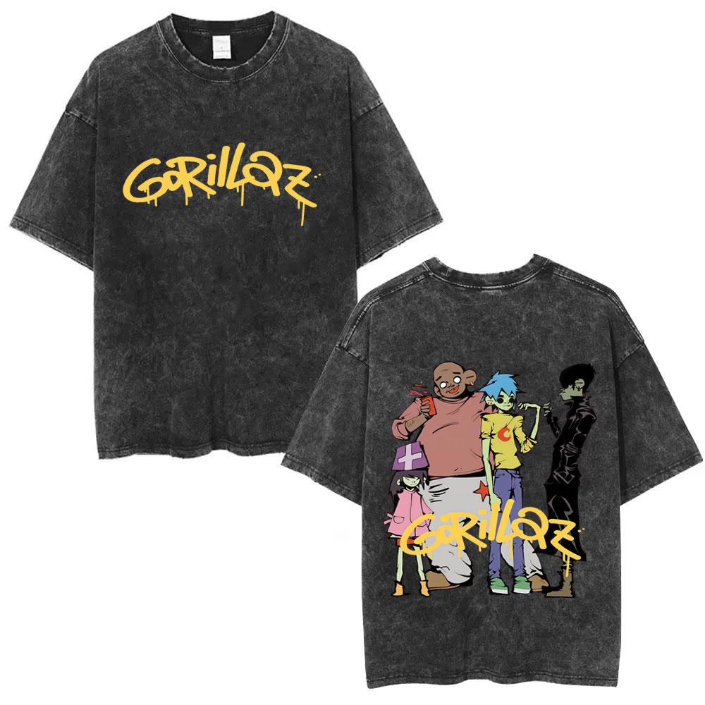 Washed Vintage Rock Band Gorillaz The Now Now Album Graphic Tshirts Men Women Clothing Hip Hop Punk Oversized Crewneck T Shirts