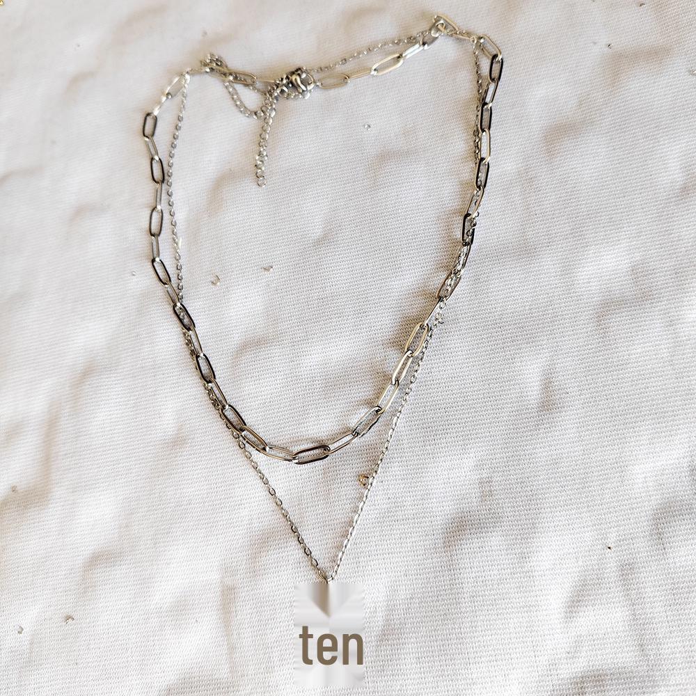 

Elegant Double Layer Cross Necklace - Stainless Steel Chain for Women Square Wire Chain 40+5cm