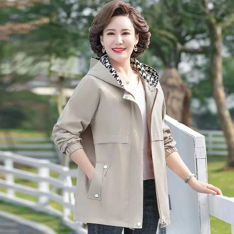 Lente Herfst Capuchon Trenchcoat Mode Casual Dames Windjack Middellang Buitenkleding Moeder Jassen