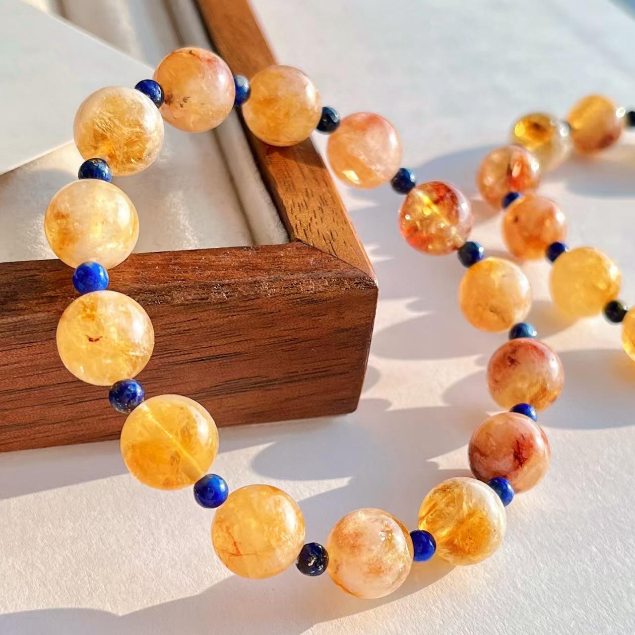 Vintage 10Mm Honey Milk Cover Natural Yellow Tower Crystal Lapis Lazuli Bracelet Bracelet.