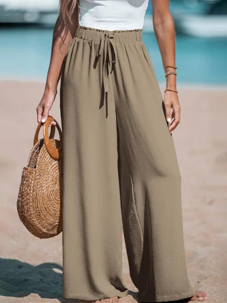 Women High Waist Wide Leg Pants Elastic Waist Loose Fit Drape Trousers Wrinkle Free Breathable Casual Summer Pants