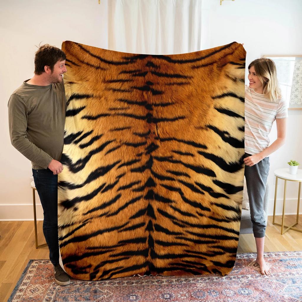 Tiger-Print Flannel Blanket Soft, Comfortable, and Gentle On the Skin Realistic Animal Print Perfect for Naps, Office Use