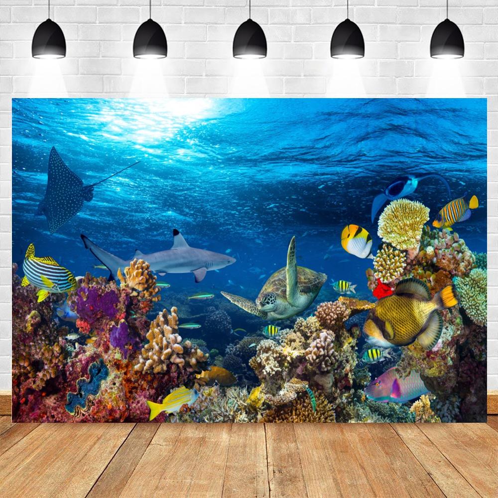 Underwater World Seabed Photography Backdrop Decor Ocean Undersea Fish Coral Baby Birthday Background Photo Studio Props Custom