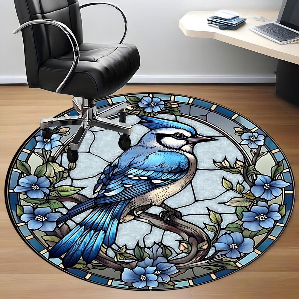 1pc Stained Glass Bird Office Round Area Rug, Under Office Chairs Bedroom Living Room Home Decor, Room Deco