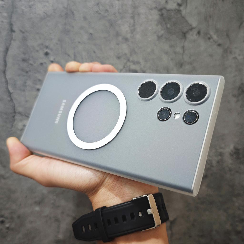 Minimalist Ultra Thin Laser Magnetic Suction Suitable for Samsung S24ultra Mobile Phone Case Galaxy S23 Transparent Matte Hard Case