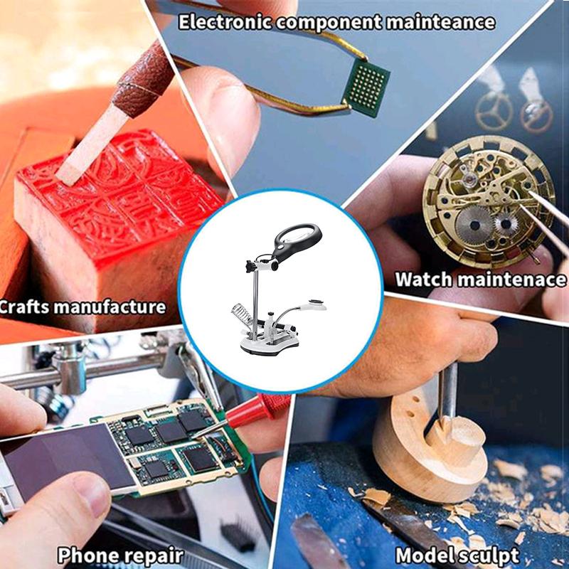 2.5x/5x/6x/10x Soldering Iron Station Stand Welding Magnifying Glass 2.5X-11.5X Lens Magnifier Soldering Repair with LED Light EU Plug 29*13*15.5cm