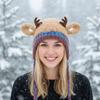 2 IN 1 Knit Reindeer Beanie Cap Windproof Soft Knitted Plush Hat Foldable Festive Warm Deer Ear Cover Cap Autumn Winter Handbag