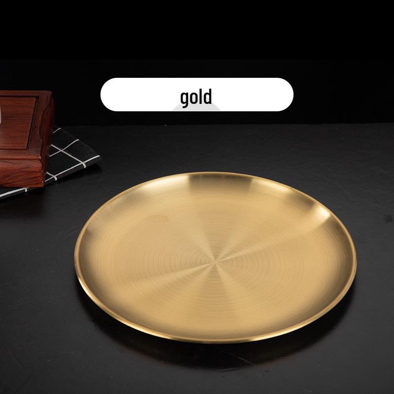 Golden Round Stainless Steel Barbecue & Dinner Plate Tray