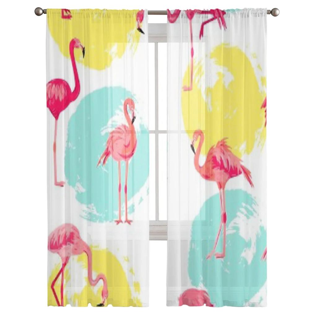 Pink Flamingos Tulle Sheer Window Curtains For Living Room The Bedroom Modern Chiffon Voile Organza Curtains Decor Drapes