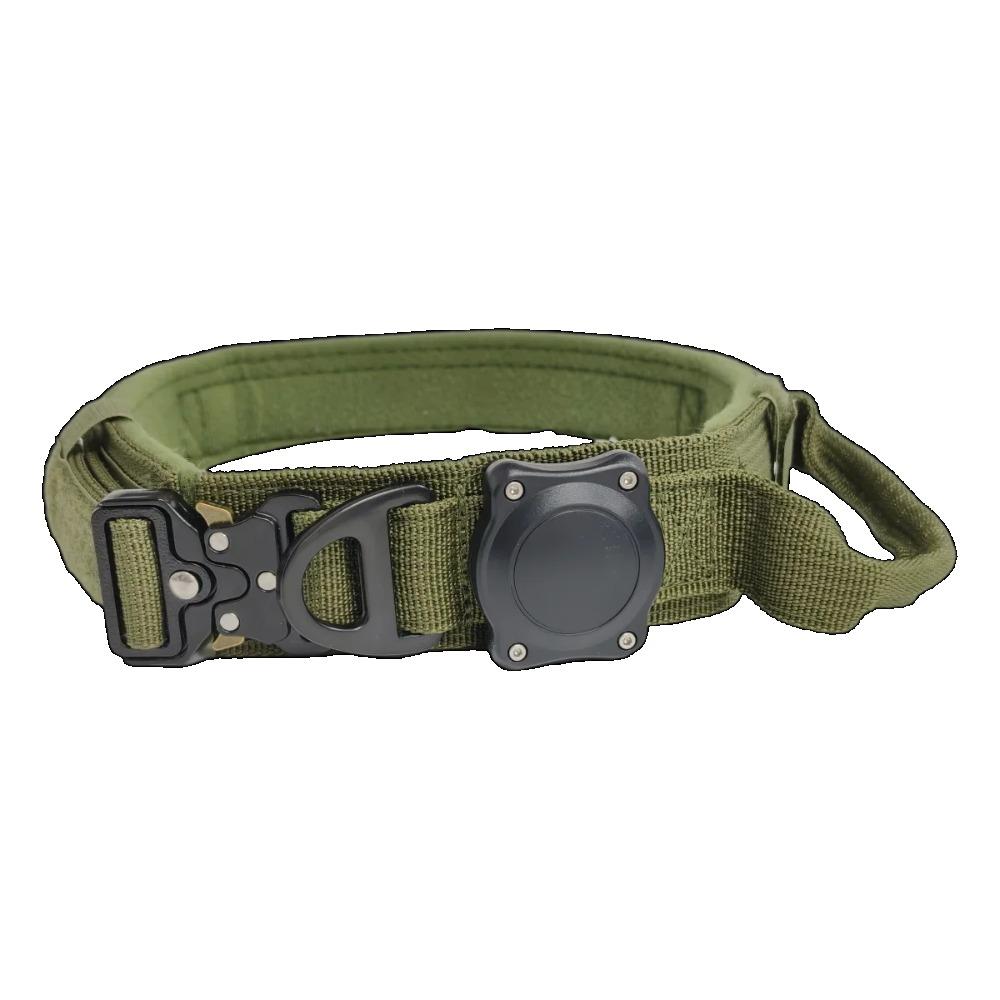 Adjustable Dog Collar with Handle for AirTag Large Medium Dogs Heavy Duty Metal Buckle Military Style Pet Collar