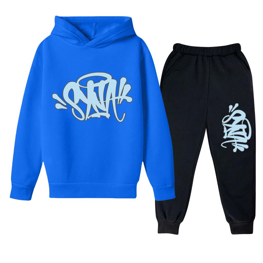 Dziecięcy Zestaw Bluza Oversize z Długim Rękawem, Nadrukiem Literowym, Kaptur ze Sznurkiem