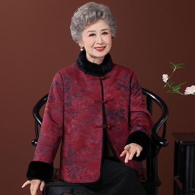 Grandma Style Velvet-Thickened Fur-Lined Coat for Middle-Aged and Elderly Women