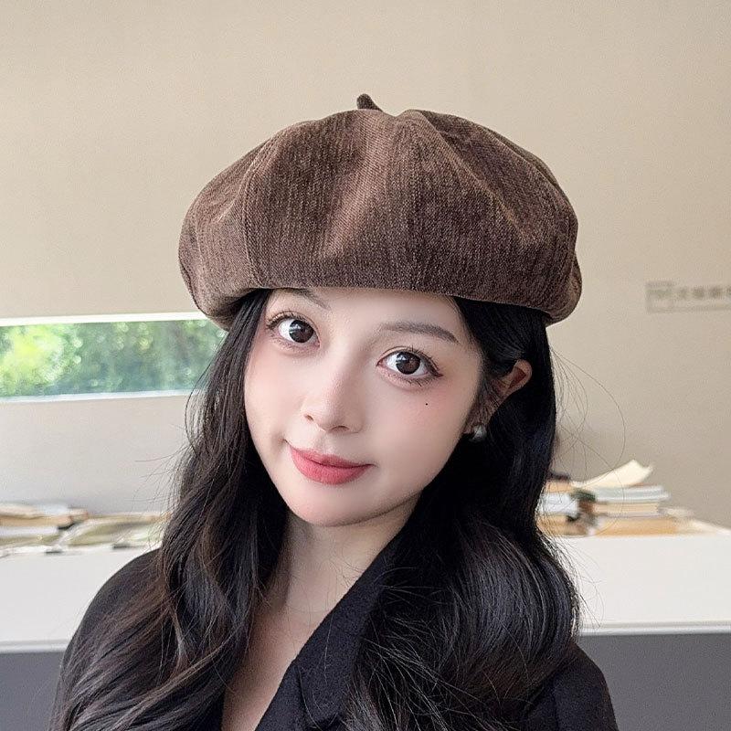 Spring And Autumn Korean Retro Solid Color Beret Women Travel Check-In Po Commuter Warm Fashion All-Match Painter Newsboy Cap