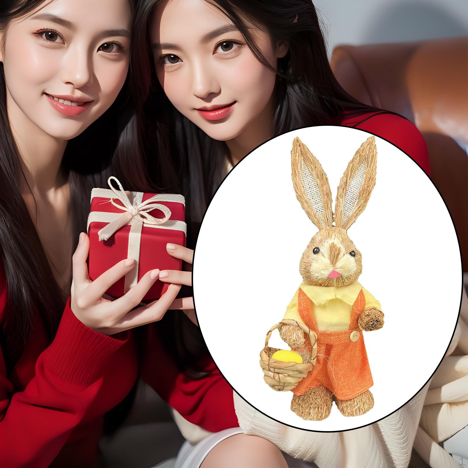 

14 Inch Cartoon Easter Bunny Figure Decoration Animal Art Crafts for Garden, Patio Style E
