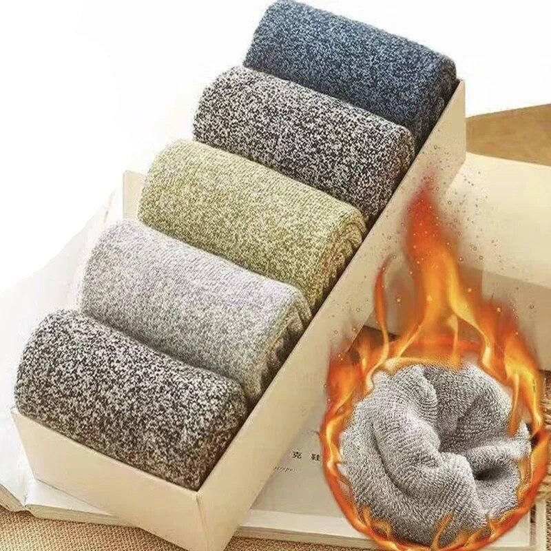 5Pairs Winter Men's Merino Wool Socks Super Thick Warm High Quality Harajuku Retro Snow Casual Antifreeze Cashmere Socks Men