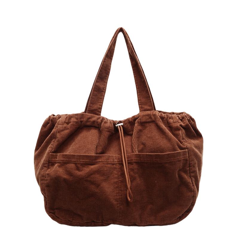 Women's Large Capacity Corduroy Handbag Drawstring Shoulder Bag Tote Bag
