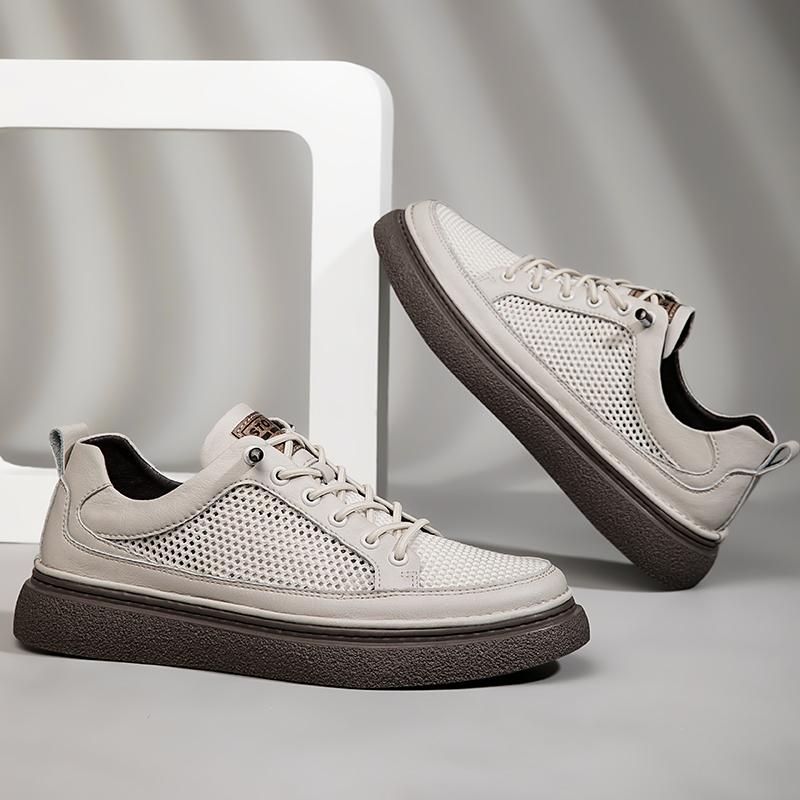 Summer New Men's Shoes High Quality Genuine Leather+Mesh Casual Shoes Comfortable Luxury Brand Formal Shoes Skateboard Sneakers