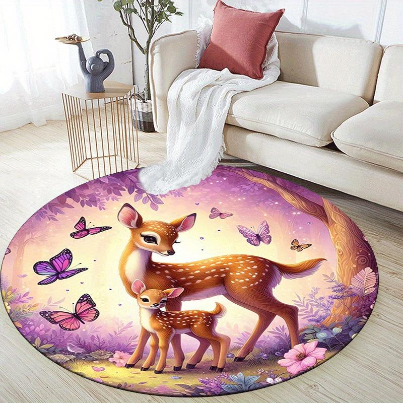 1pc Soft, Absorbent & Non Slip Elegant Sika Deer Round Rug Soft Circle Rug for Living Room & Bedroom Decor, Chair Mats, and Unforgettable Ho