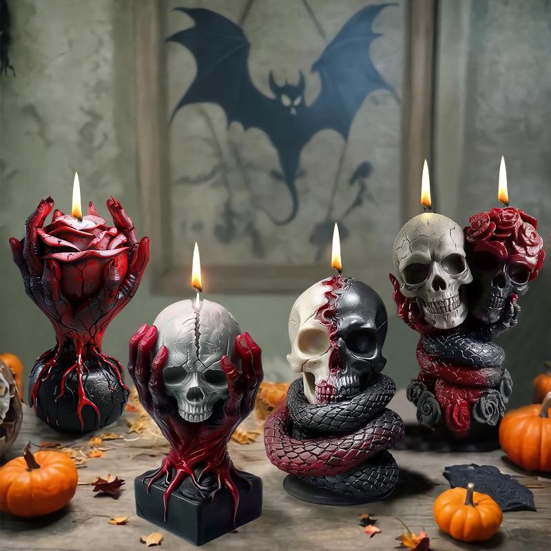 Rose Totenkopf Schlange Silikonformen Halloween Kerzenformen DIY Handgemacht Aromatherapie Gipsherstellung Form 3D Kerzenherstellung Zubehör
