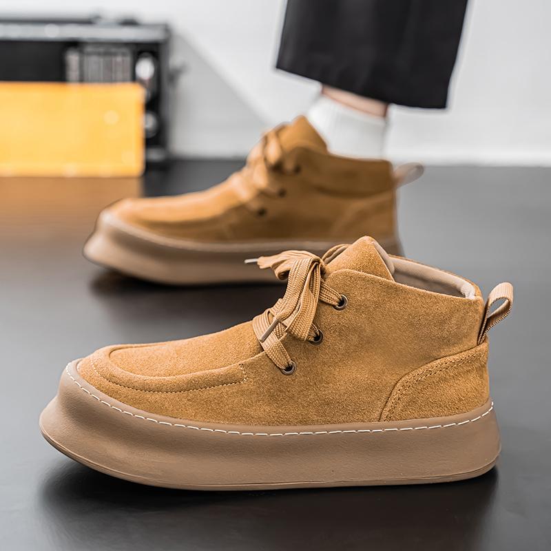 High Top Sneakers Men Winter Boots Fashion Casual Nubuck Breathable Height Increased Flat Platform Board Shoes Brown Black