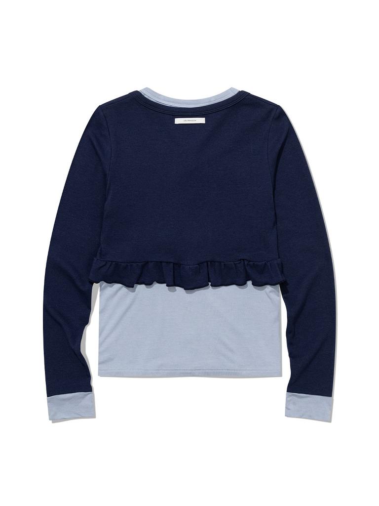Eogeulliswedou Layered Frill Cardigan T-Shirt (Navy)