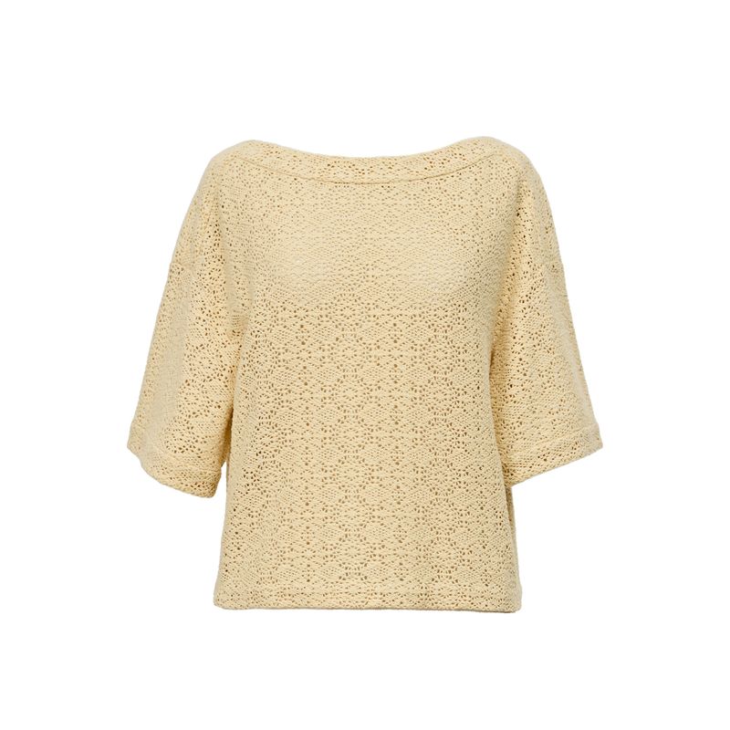 Blacknini "Little Pineapple" Island Country Cotton Lace off-Neck Cut Out Pattern Tops Short Sleeve Shorts