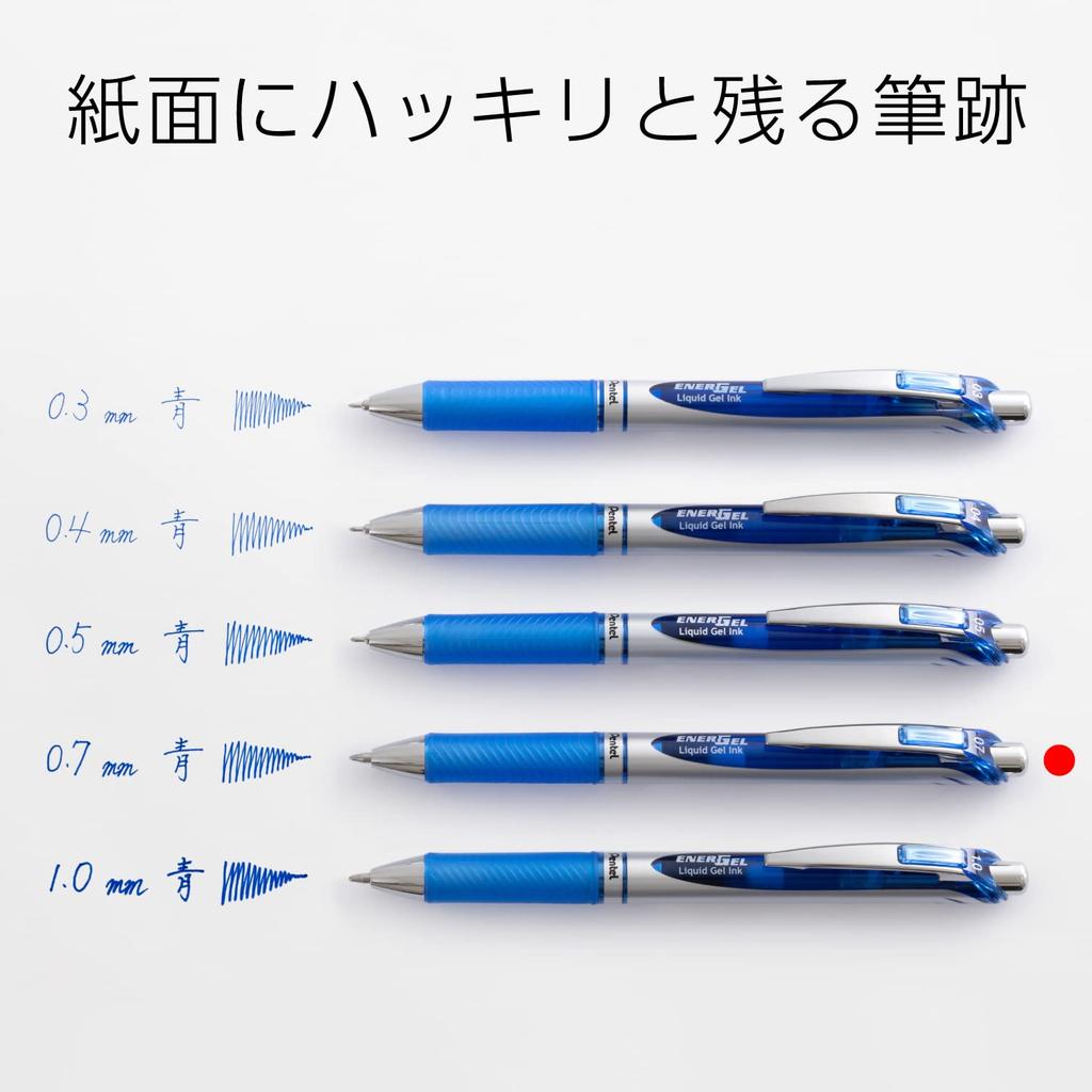 Pentel EnerGel Ballpoint Gel Silver 10 Pens Pen, Ink, Retractable, 0.7mm, Barrel, Blue,