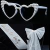 Bride Bachelorette Party Accessories 3 Pcs,Bride To Be Sash,White Veil,Pearl Heart Sunglasses for Bridal Wedding Favors Gifts (White)