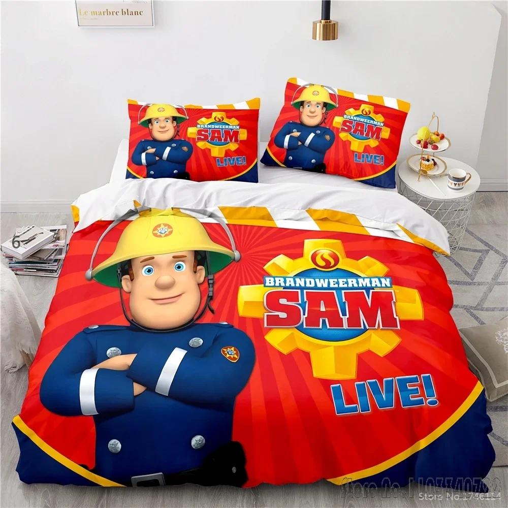 3D Cartoon Printed Fireman Firefighter Sam Duvet Cover Set HD Comforter Cover Bedclothes for Kids Bedding Sets Bedroom Decor