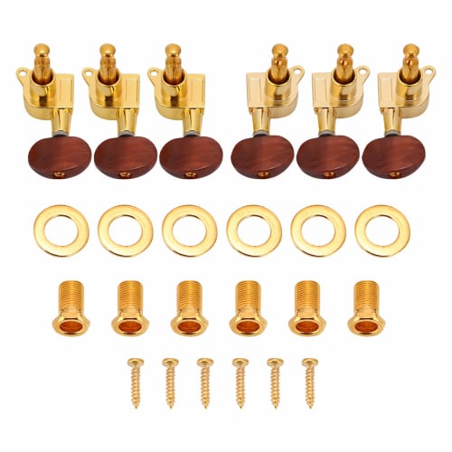 Versatile Guitar Tuning Pegs, String-Retaining, Set of 3 Pairs, for Electric and Acoustic Guitars (Gold)