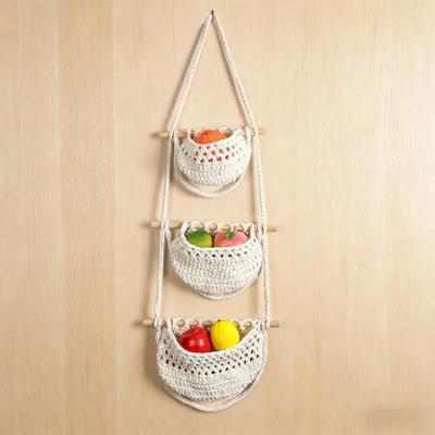 3 Pack 3 Tier INS Macrame Hanging Baskets Handmade Woven Wall Bag Kitchen Wall Mount Fruit Storage Household Food Organizer Rack