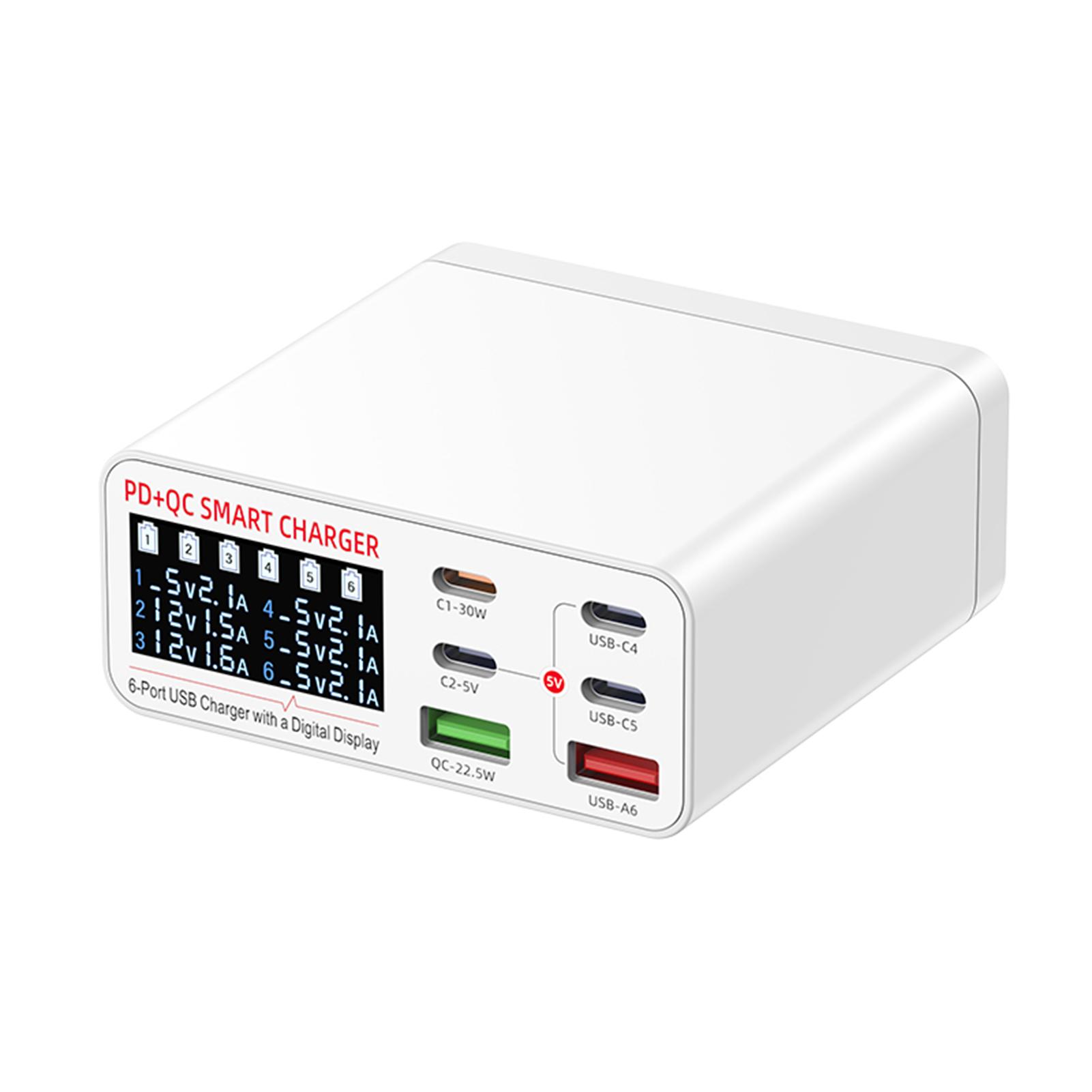 

Multi-Function 6 Port Desktop with Intelligent Digital Display for Multiple Devices