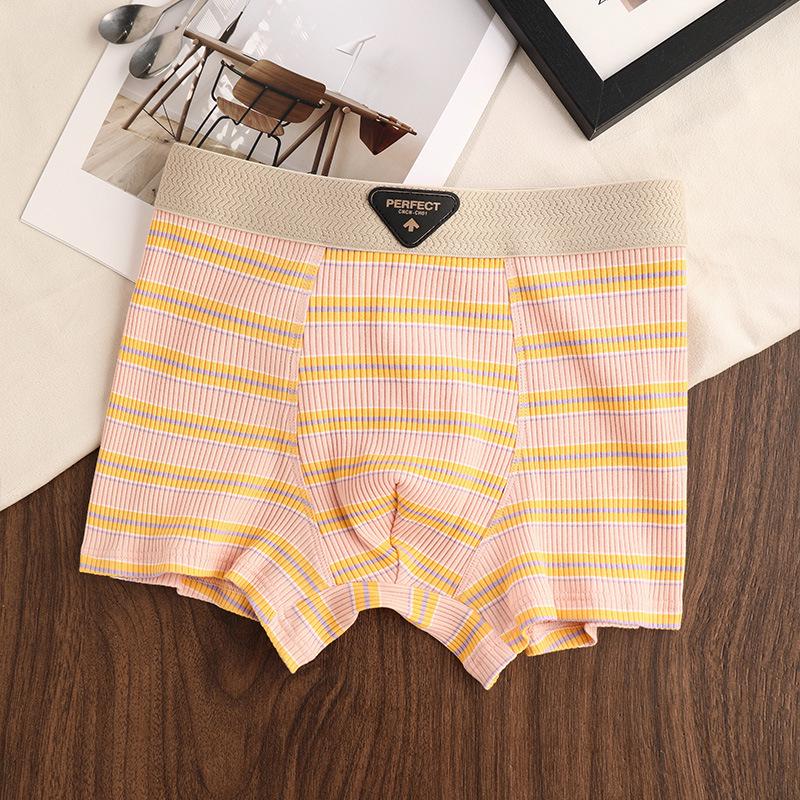 Men's Striped Trendy Cotton Mid-Waist Boxer Briefs - Breathable & Comfortable