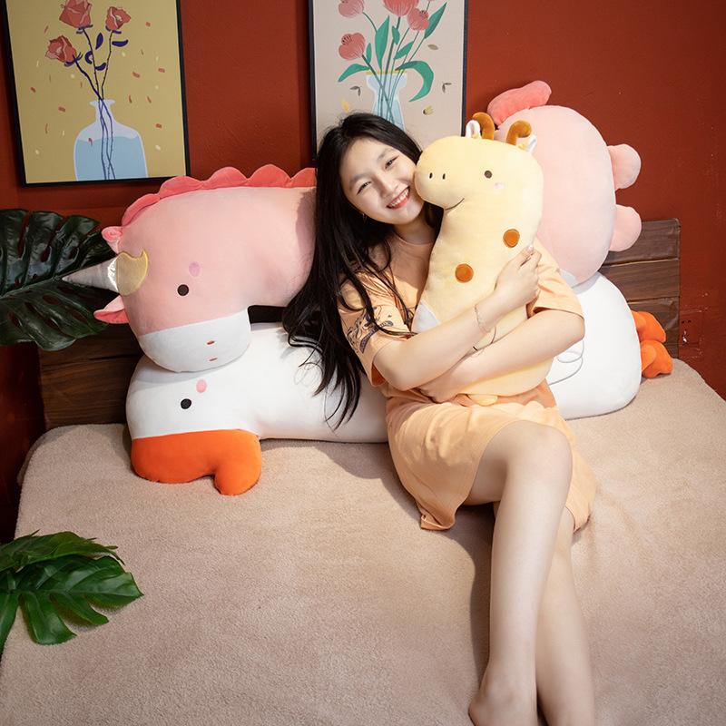 Cute dinosaur animal long throw pillow girls sleep legs big goose plush doll pillow removable doll