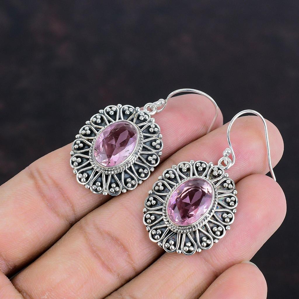 Faceted Pink Kunzite Earring Gemstone Earrings Vintage Handmade Jewelry 925 Sterling Silver Earring Designer Earring Decent Jewelry For Gift